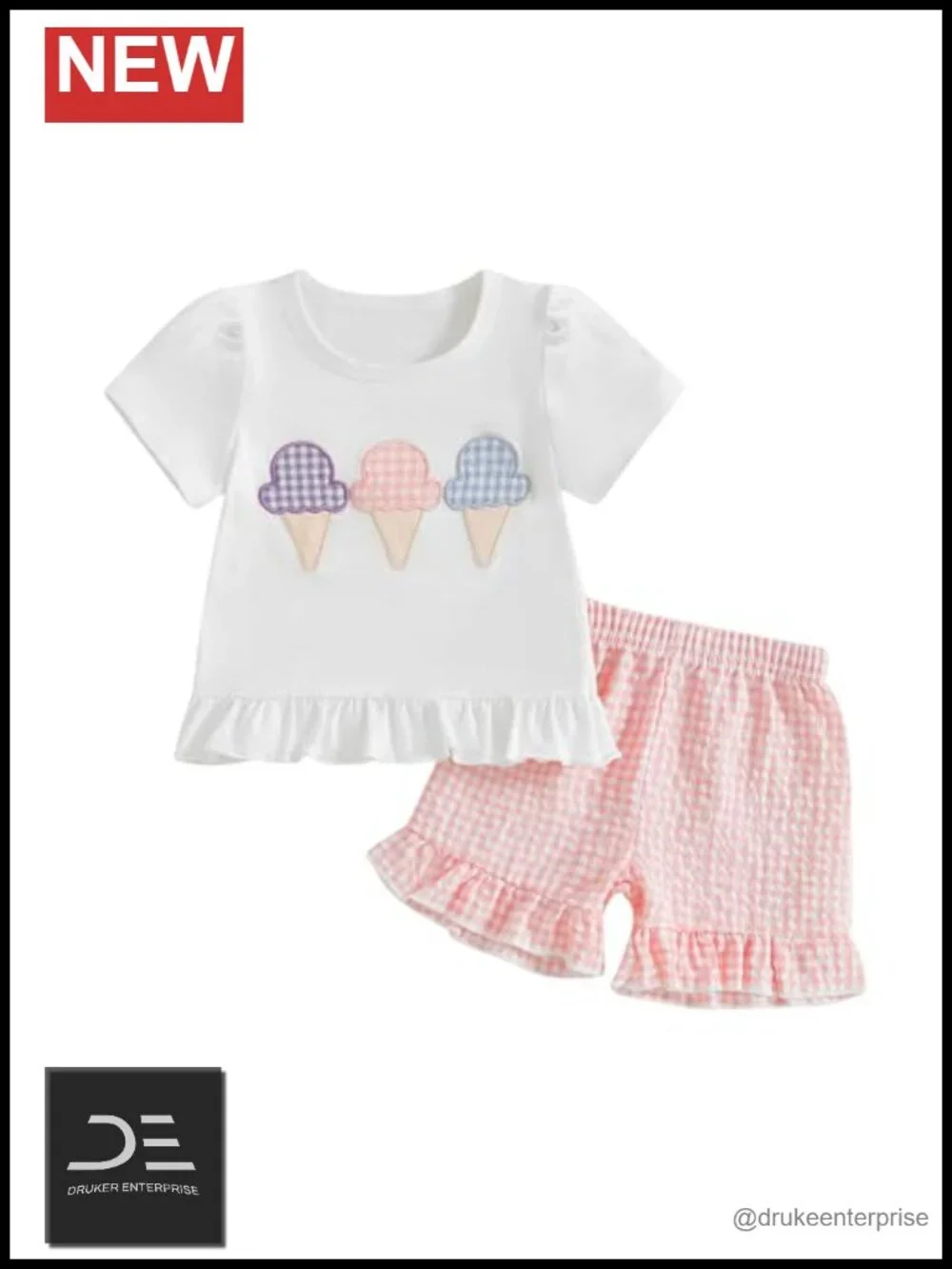 Toddler Baby Girls 2Pc Summer Outfit Smocked Short Sleeve T-Shirt with Plaid